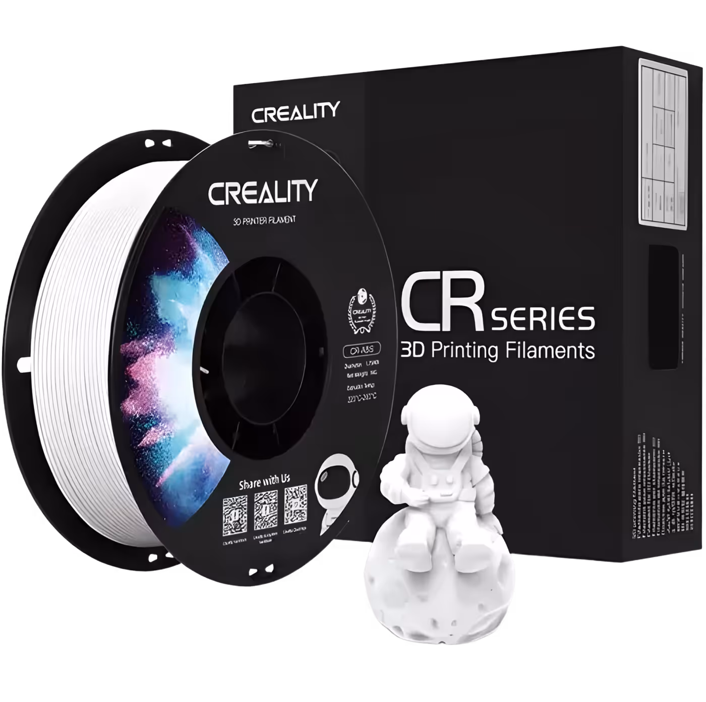 Side profile view of Creality CR-ABS White filament spool for heated bed printing