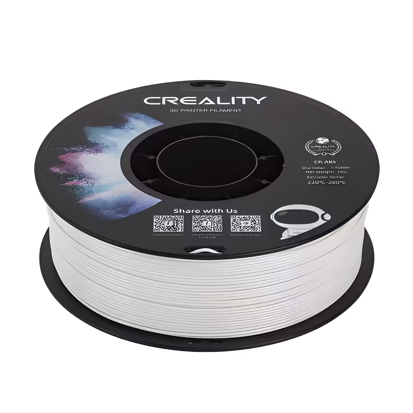 Creality CR-ABS White filament spool showing 1.75mm diameter specification details