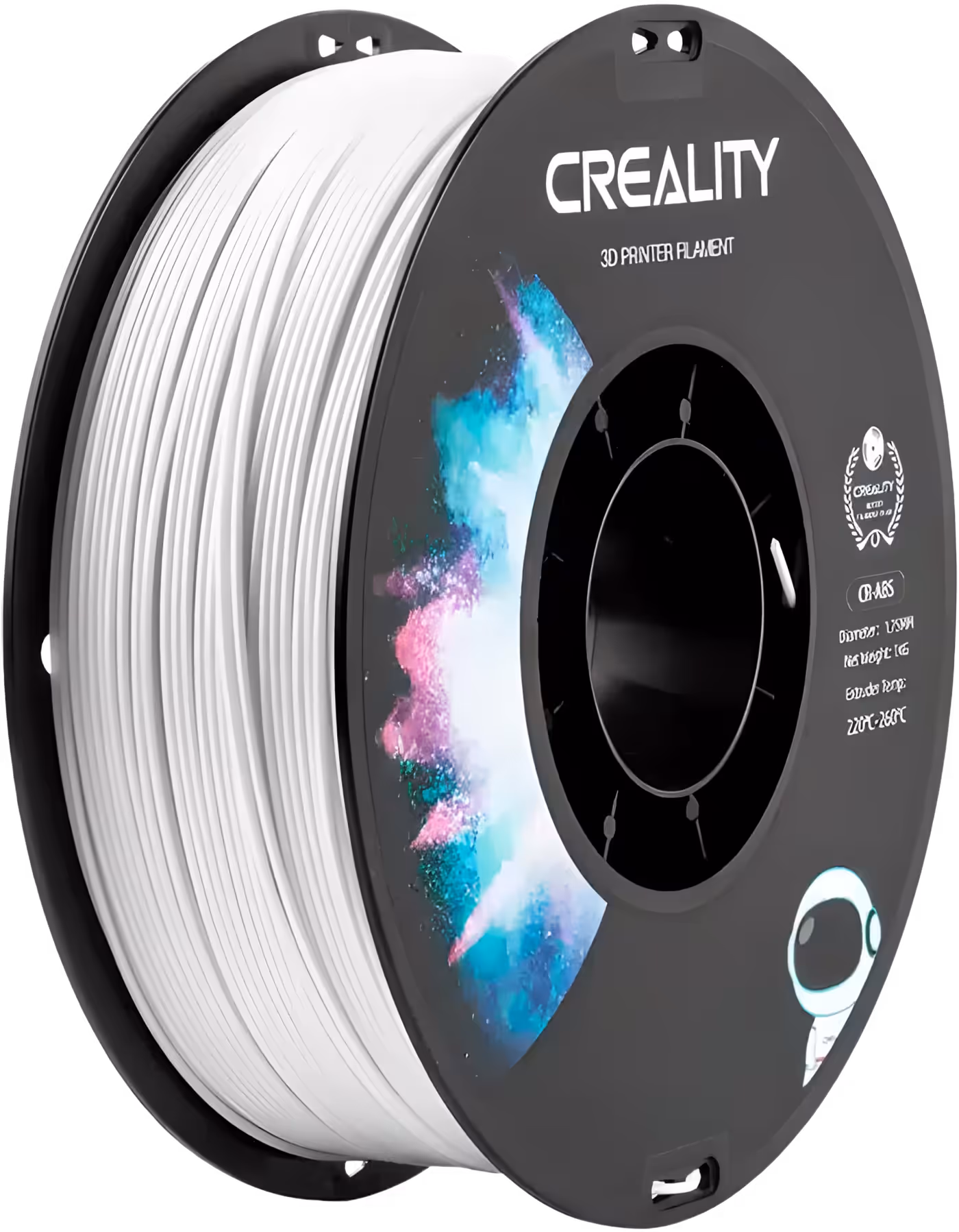 Creality CR-ABS White filament spool paired with a finished 3D printed model