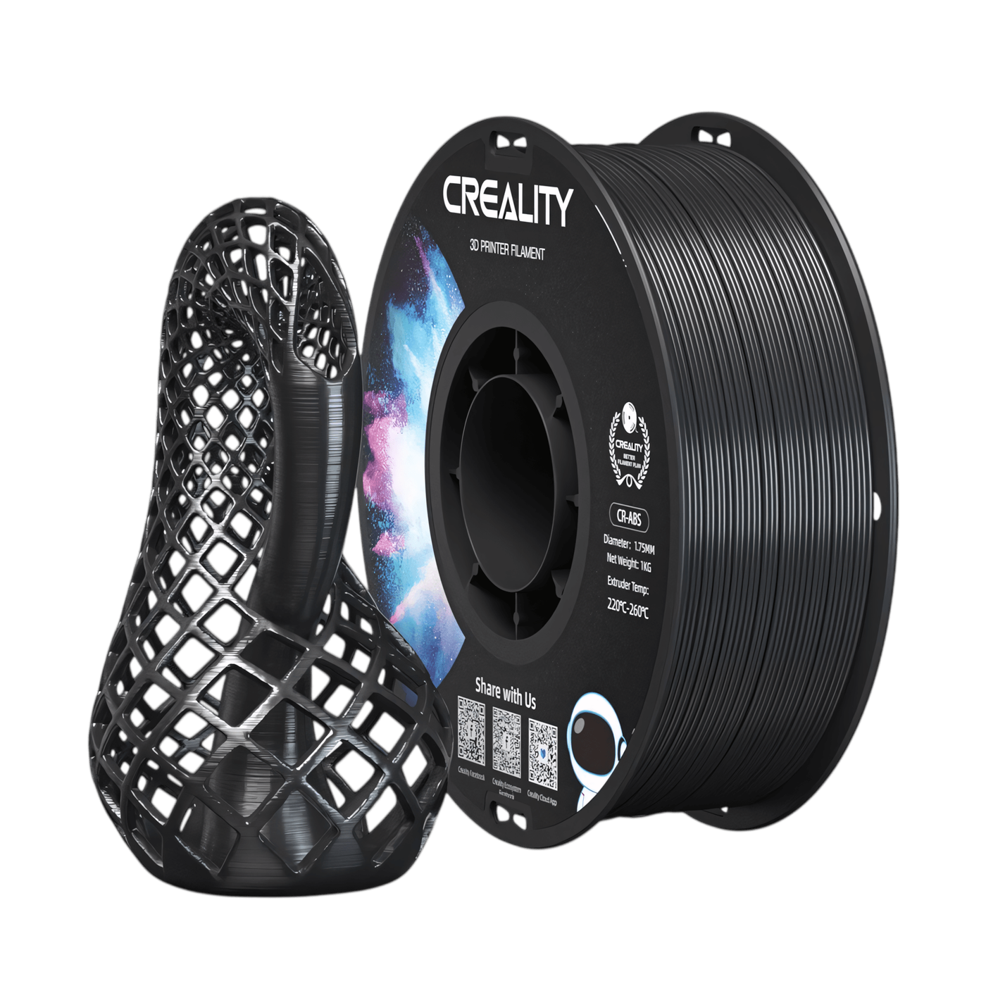 Creality CR-ABS Black 1kg 3D printer filament spool for functional prints
