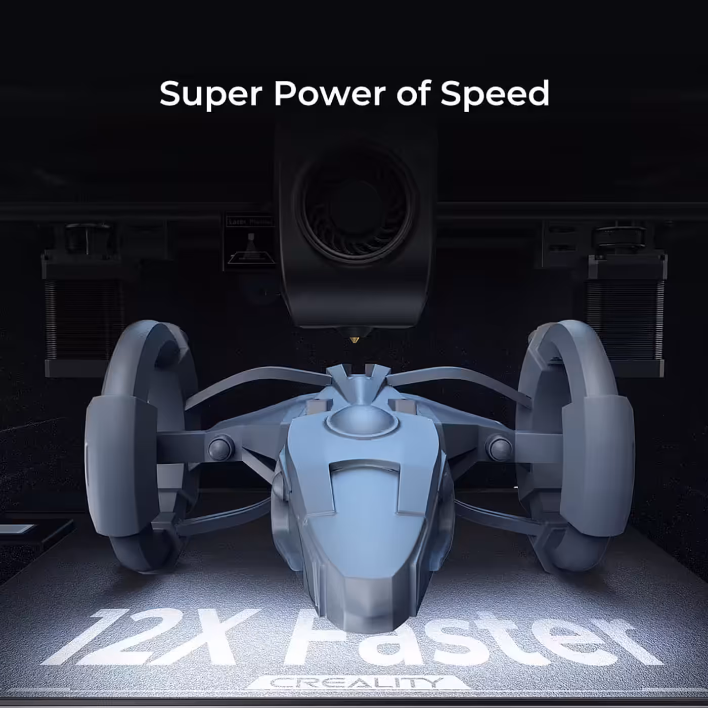Creality K1 Max print head moving at speed with a 12X Faster overlay