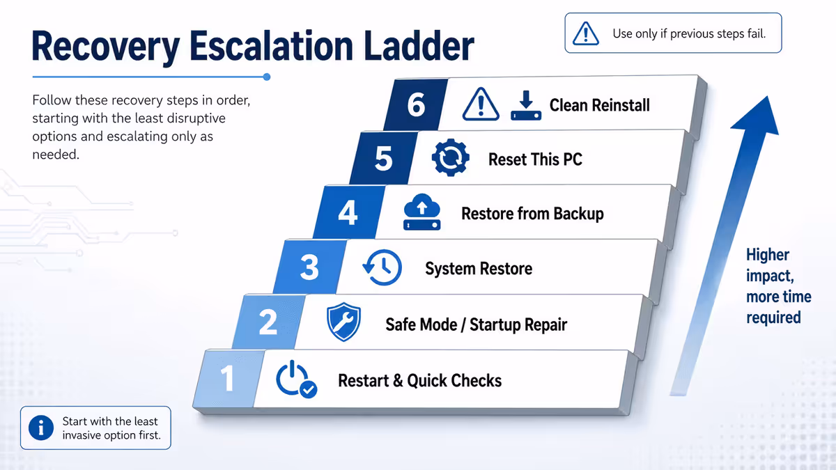 Recovery escalation ladder visualisation