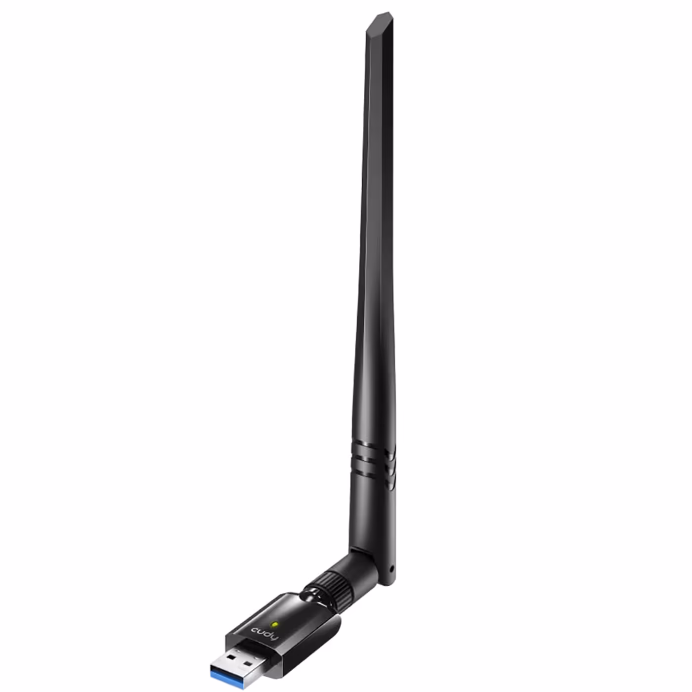 Cudy WU1300S AC1300 high gain USB Wi-Fi adapter with its antenna extended
