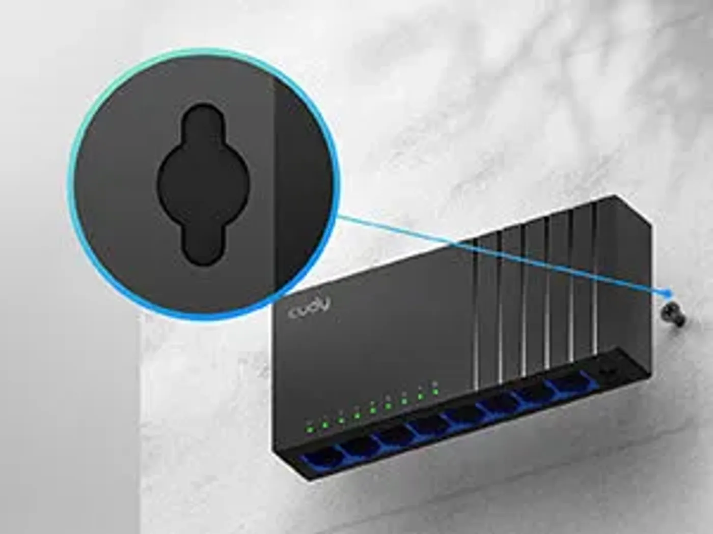 Underside mounting holes allowing the Cudy GS108D to be wall mounted
