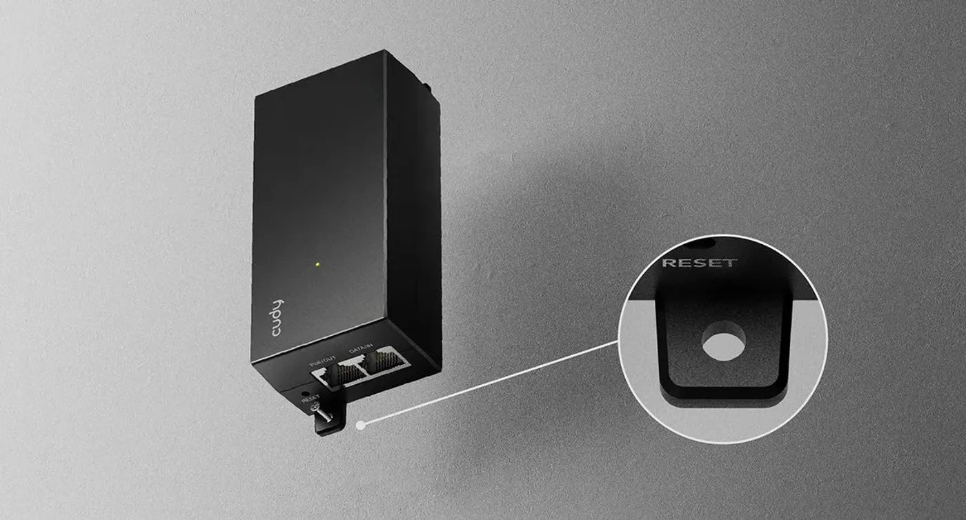 PoE adapter showing wall-mount holes for secure and firm installation