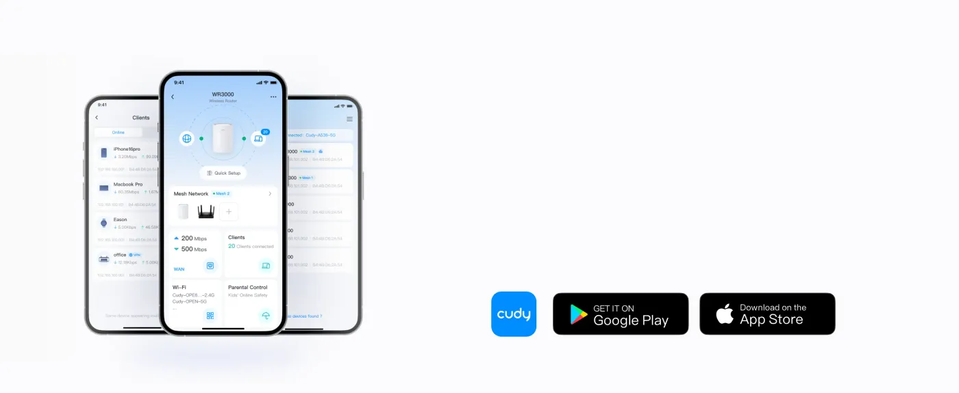 Smartphone showing the Cudy App for cloud and local control