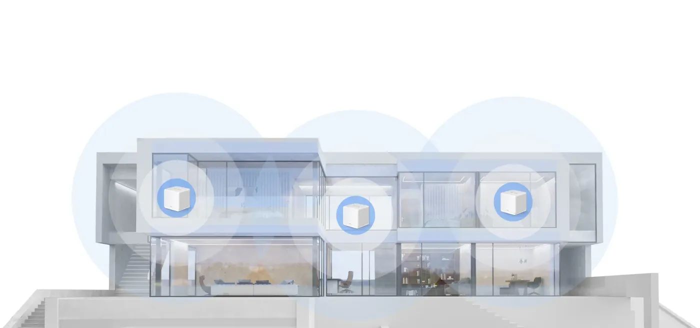 Whole home WiFi coverage showing multiple pack options and coverage areas