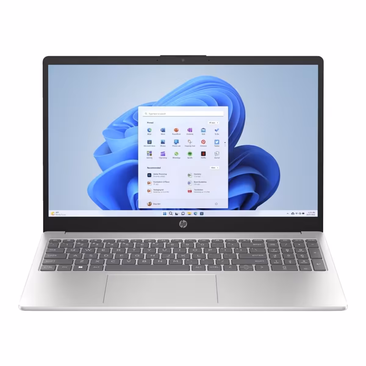 HP 15.6-inch laptop in Natural Silver finish displaying overall design