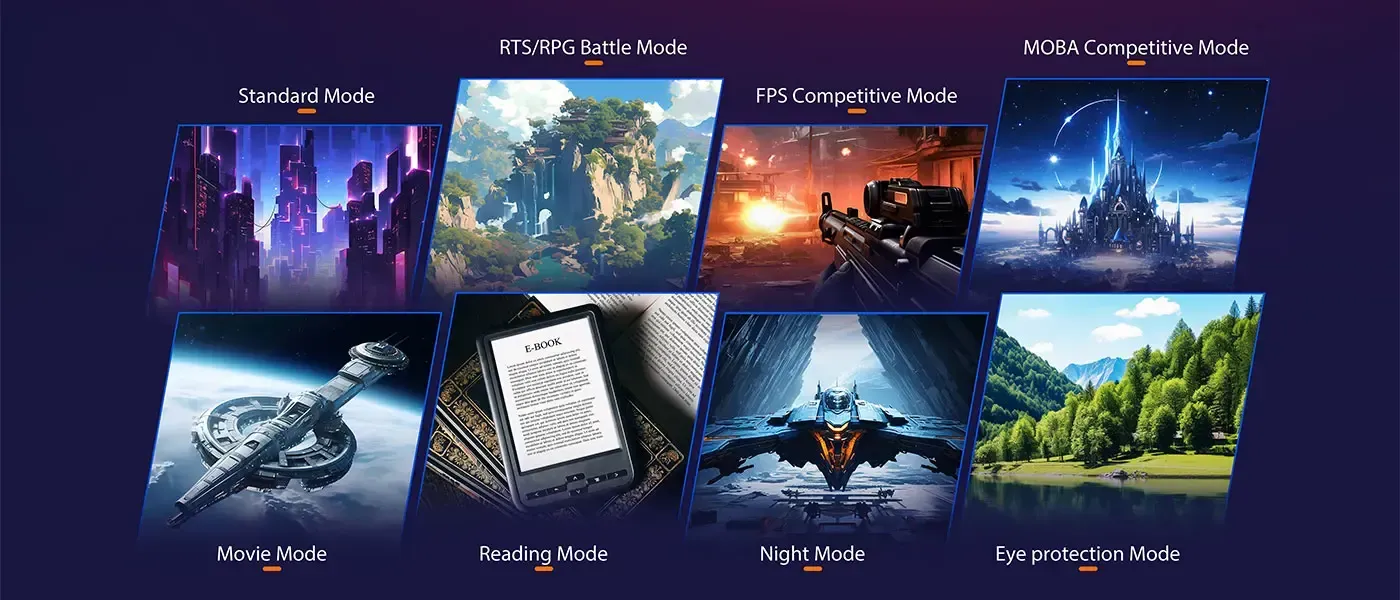 Monitor interface showing various customizable scene modes for different activities