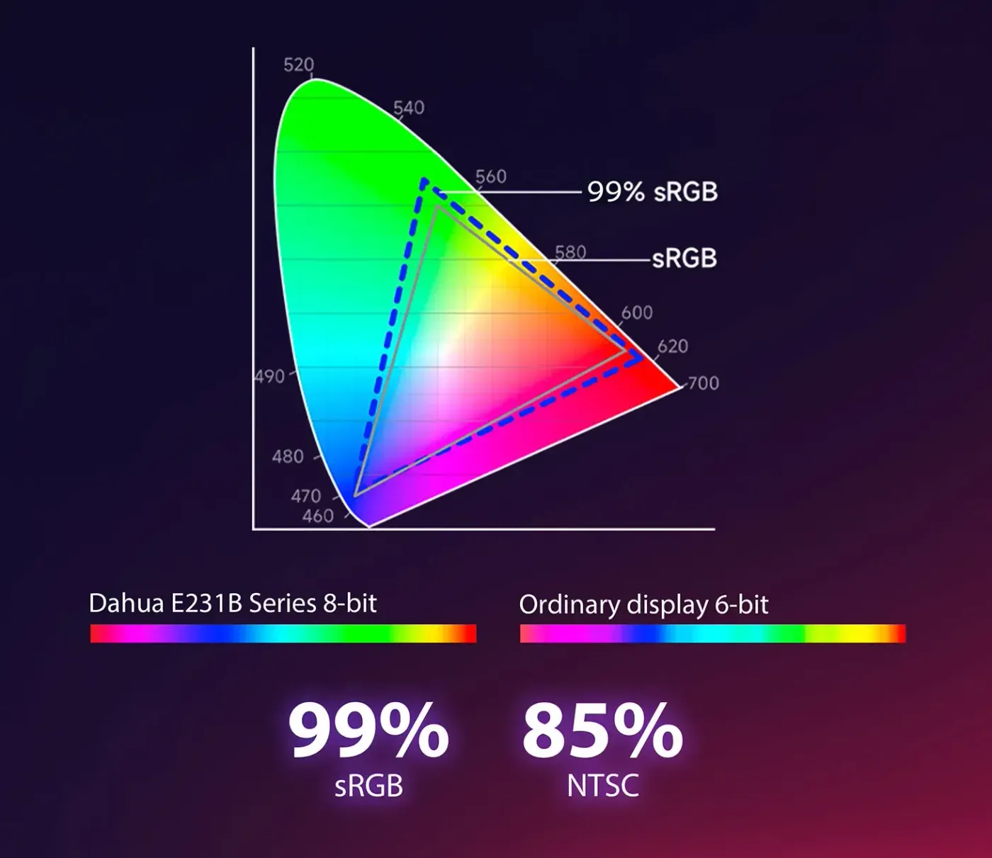 Display panel showing wide color gamut with rich, lifelike visuals