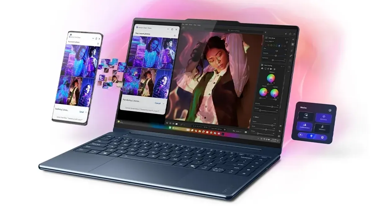 Smart Share feature demonstration on a Lenovo Aura Edition PC with a mobile device