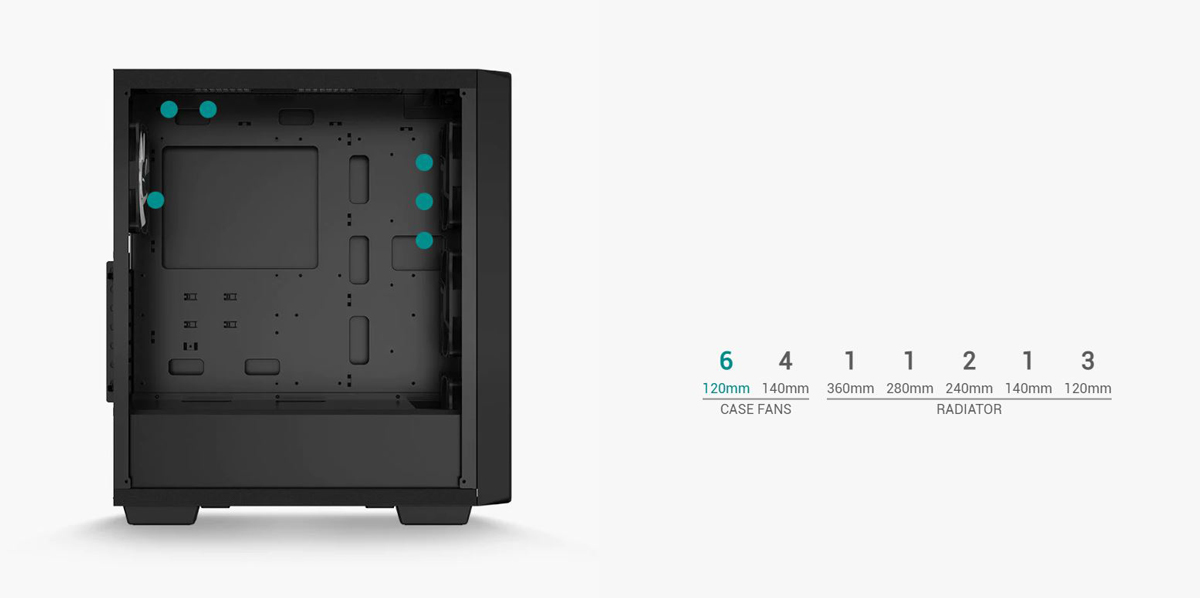 DeepCool CC560 RGB Gaming Case - Cooling Support