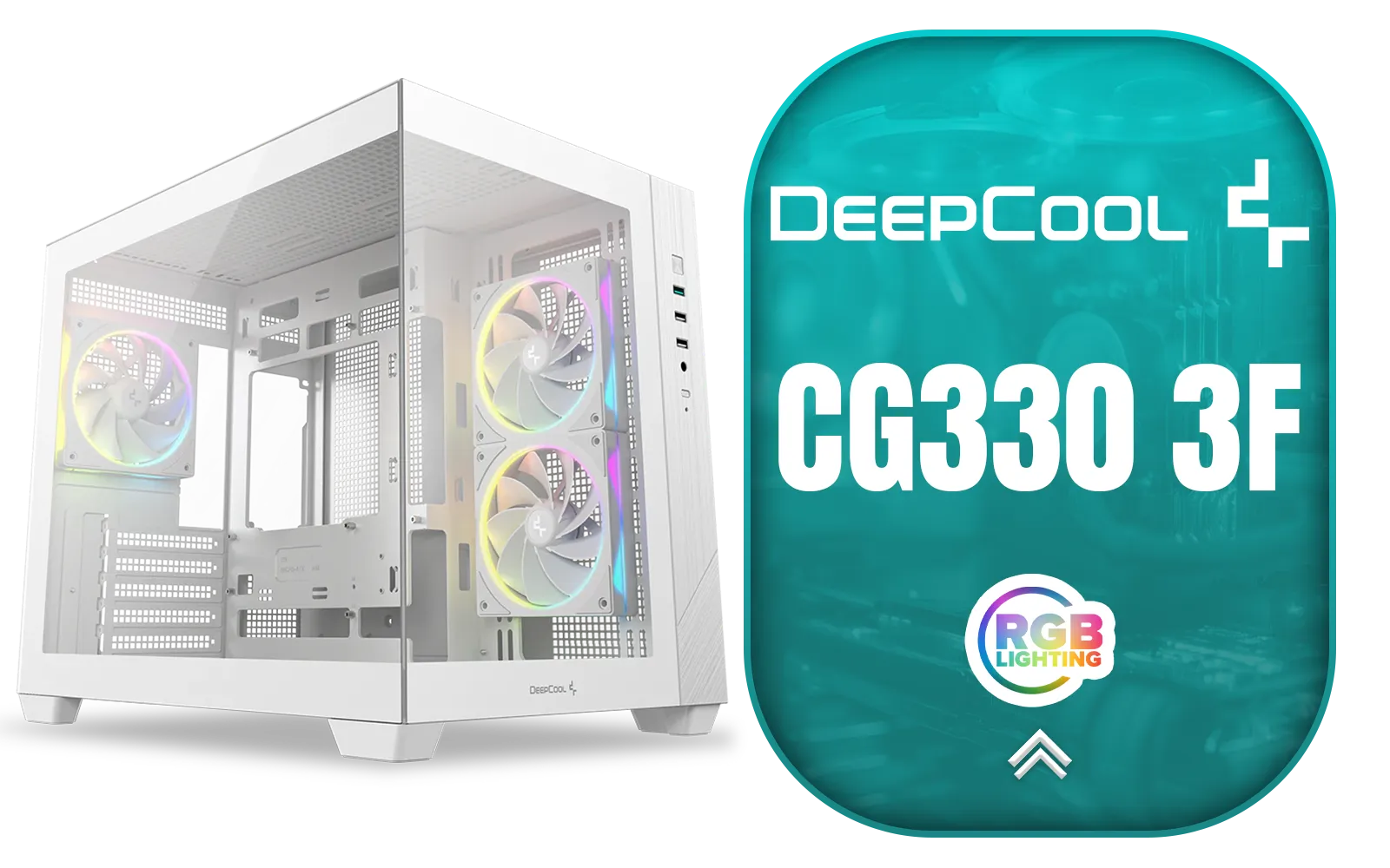 DEEPCOOL CG330 3F Micro-ATX Case - White / Panoramic Dual-Chamber Design / 3x ARGB Fans Pre-installed / 360mm Radiator Support / GPU Support Up to 410mm / ITX & Micro-ATX Support / Tempered Glass / Front I/O: USB 3.0 x1, USB 2.0 x2, Audio / CG330-3F-WH
