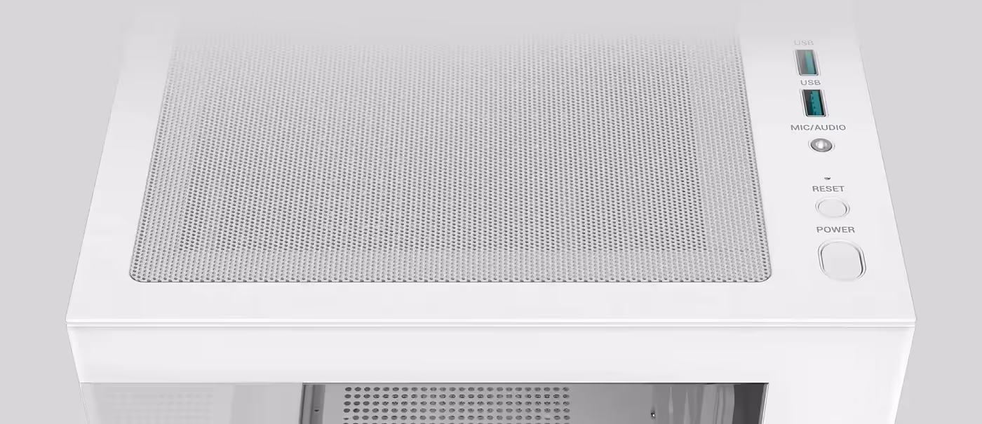 DeepCool CG580 white case shown from the side with mounting positions visible