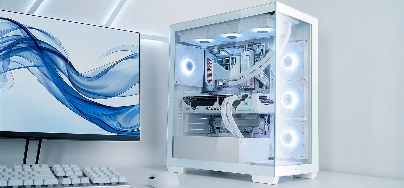 DeepCool CG580 white case showing the I/O panel and magnetic top filter