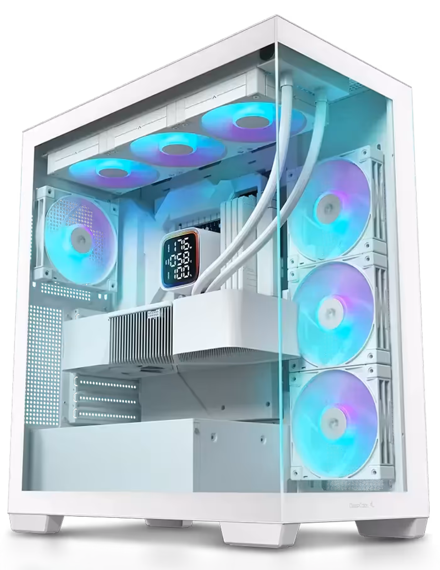 Corner view of the CG580 showing the pillar-free tempered glass panels