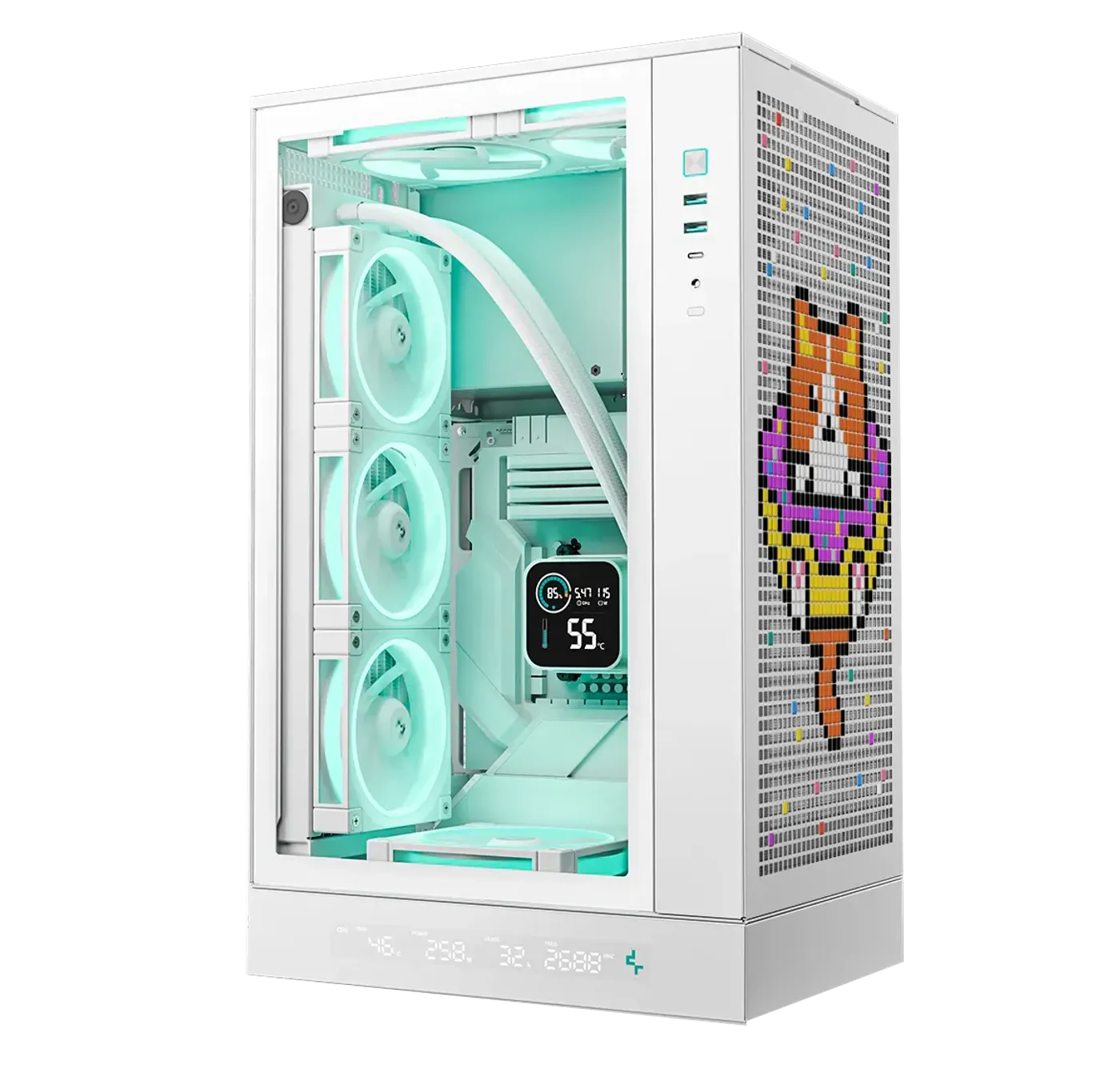 DeepCool CH270 Digital micro-ATX case with its base-mounted vertical display
