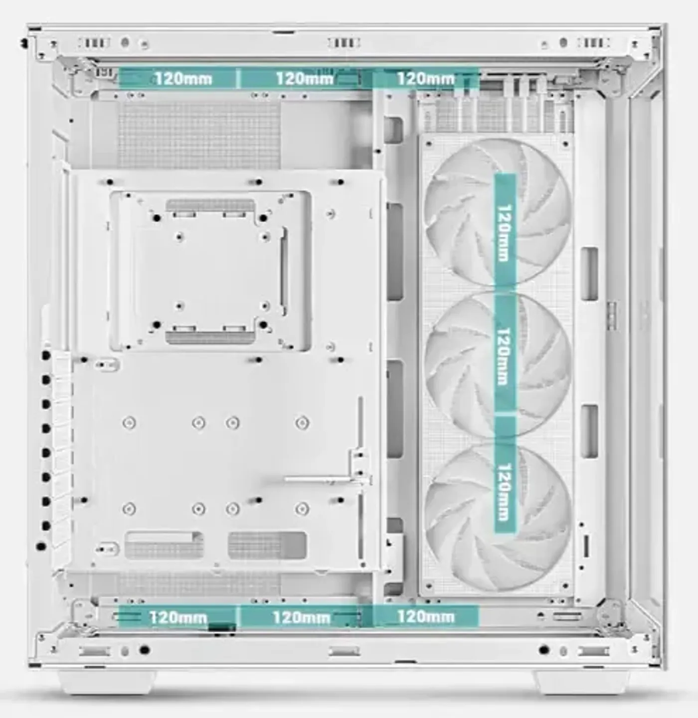 Radiator mounting locations at the top, bottom and side of the CH780 WH tray