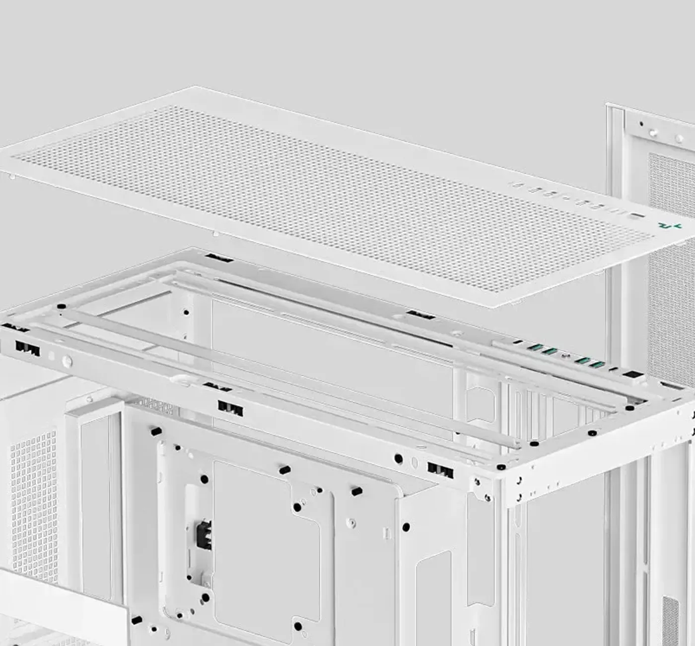 Magnetic mesh filter being lifted off the top panel of the white CH780 WH