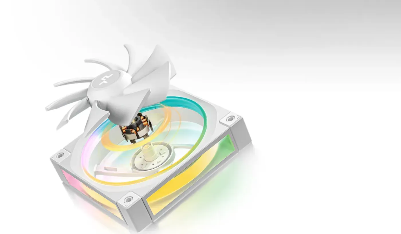 High-performance DeepCool ARGB cooling fan displaying technical cooling specifications