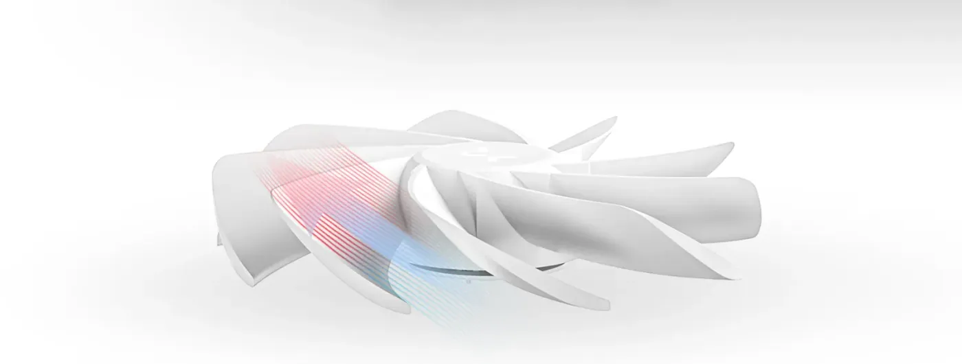 Reverse blade design of the DeepCool FL12R WH 3IN1 fan for intake airflow