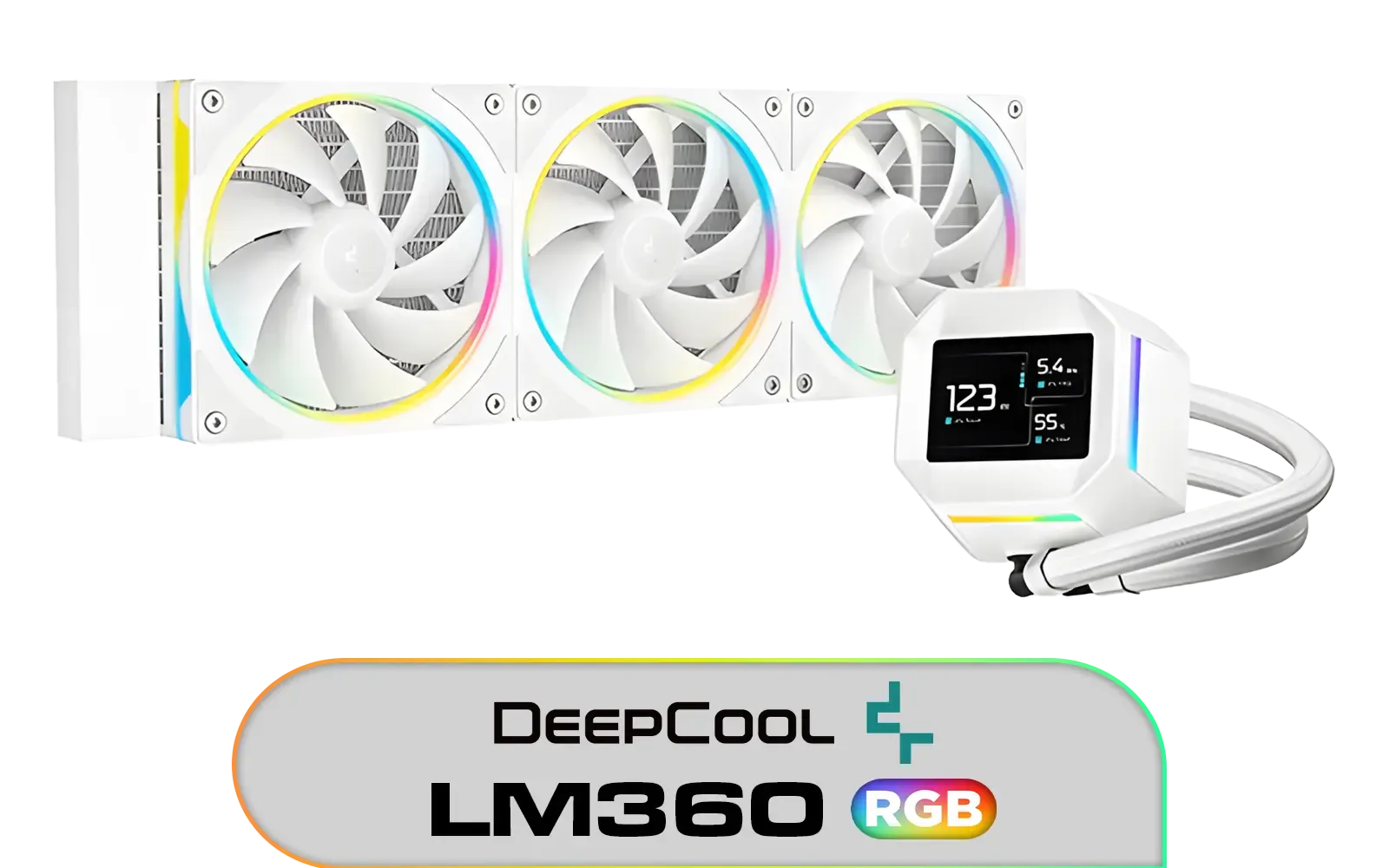 DeepCool LM360 CPU Liquid Cooler - White / Compact 2.4" IPS Display with MP4 Playback / Upgraded Pump for Improved Cooling & Quiet Operation / Supports LGA 1851, 1700, 1200, 1151, 1150, 1155 / Supports AM5, AM4 / Addressable RGB LED / Anti-Leak Technology / LM360-WH