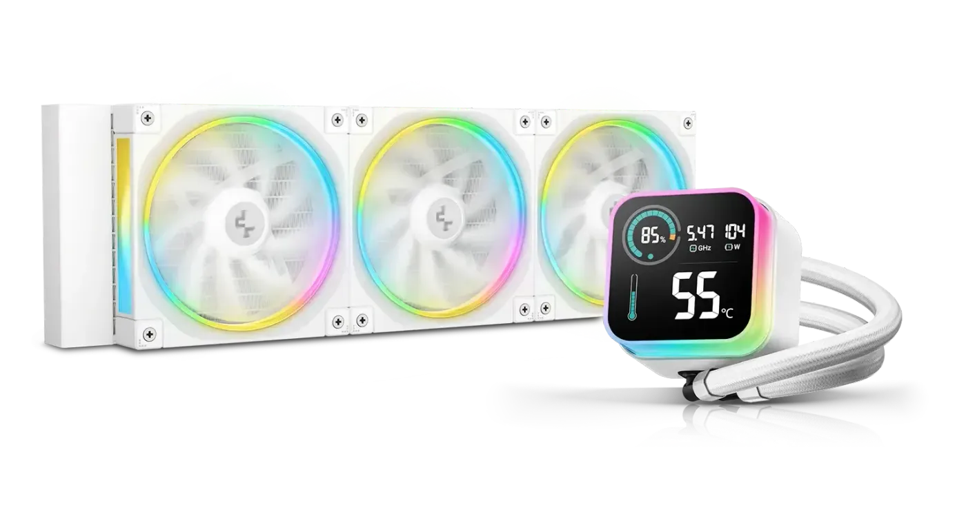 DeepCool LQ360 white liquid CPU cooler with radiator and ARGB fans