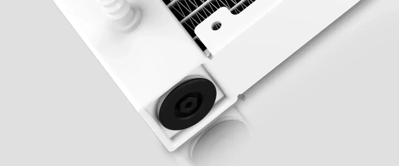 Detailed view of the internal anti-leak pressure relief valve on the radiator