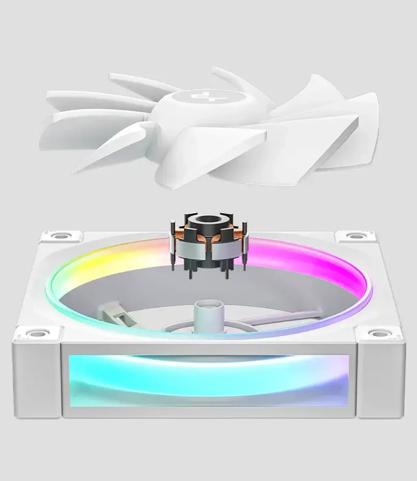 Three white ARGB fans with hydro bearing design showcasing optimized cooling pressure