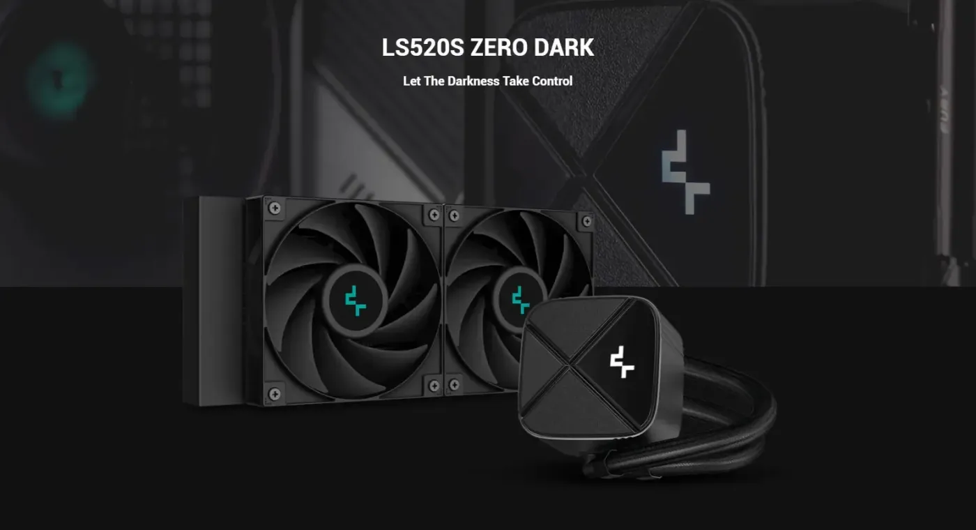 DeepCool LS520S Zero Dark Liquid CPU Cooler displaying its sleek design