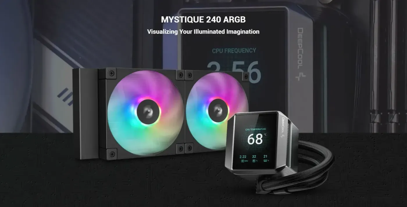 DeepCool MYSTIQUE 240 ARGB Liquid CPU Cooler displaying advanced aesthetic and superior cooling design