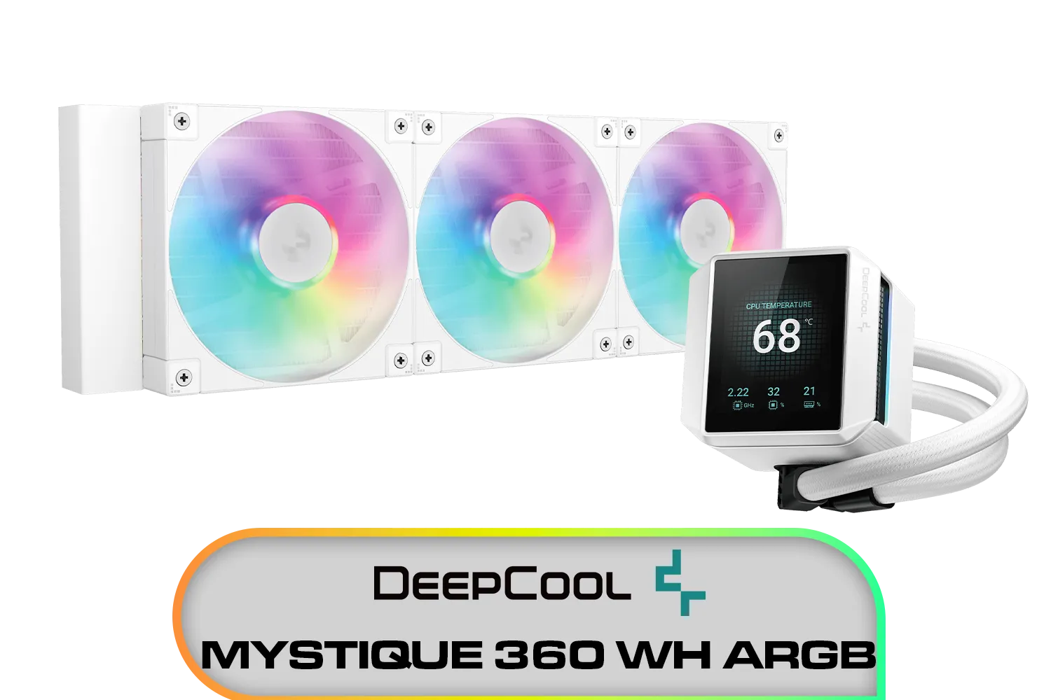 DeepCool MYSTIQUE 360 WH ARGB / 360mm Radiator / ANTI-LEAK Technology / 3x ARGB Fans Included / SHARP 2.8" LCD Screen / Compatible with AMD & Intel / MYSTIQUE-360-WH-ARGB
