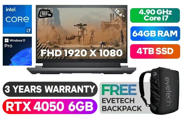 Dell Inspiron G15 5530 Core i7 RTX 4050 Gaming Laptop With 64GB RAM & 4TB SSD - image 1 Dell Inspiron G15 5530 Core i7 RTX 4050 Gaming Laptop With 64GB RAM & 4TB SSD - image 1