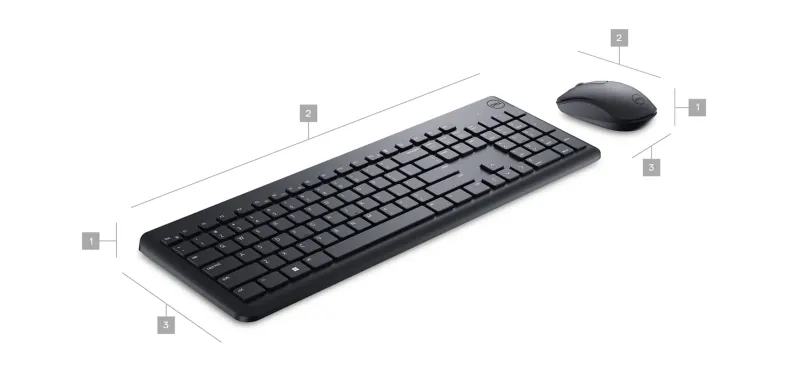 Dell keyboard and mouse showing functional keys volume controls and number pad