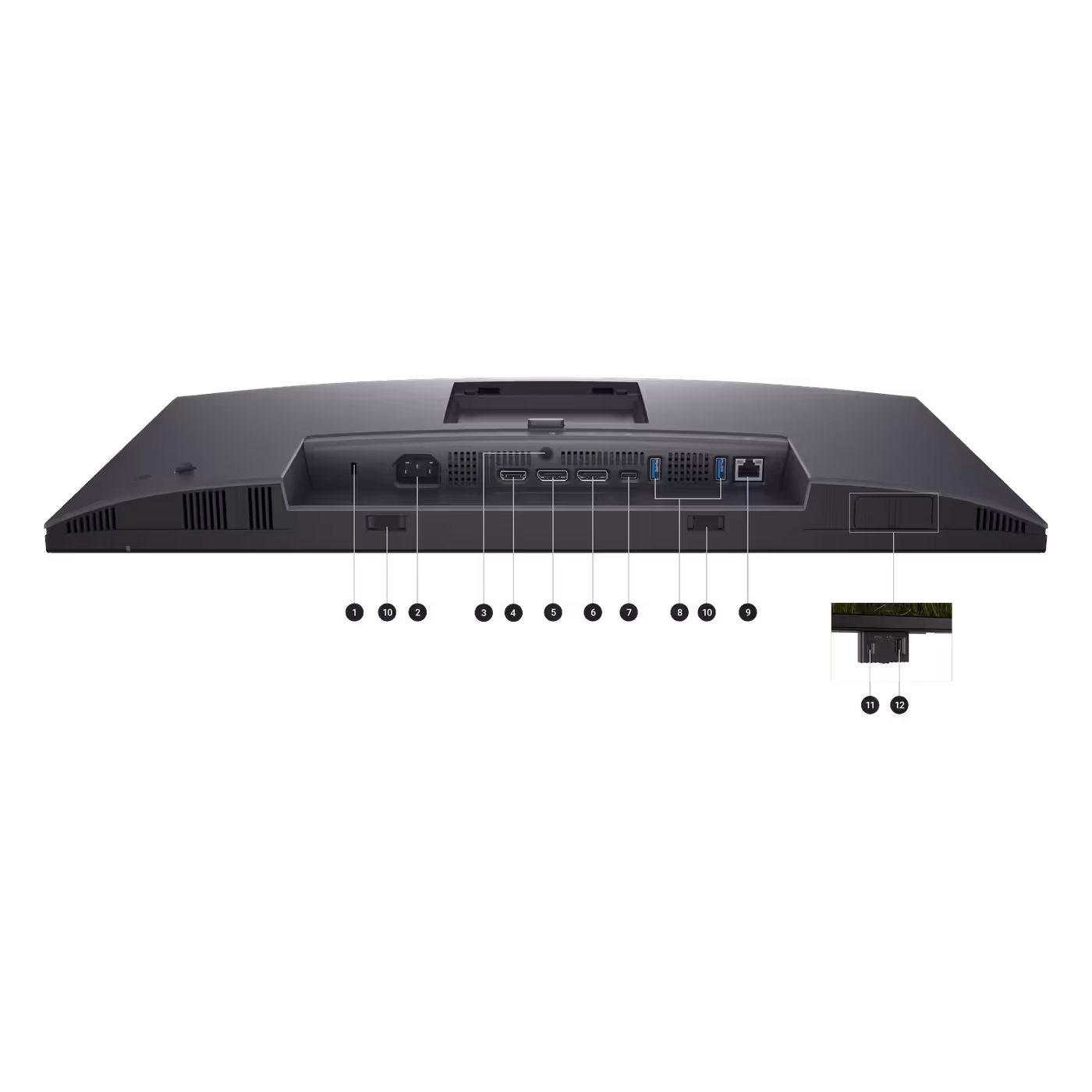 Dell Pro 27 Plus P2725DE underside view with every port labelled