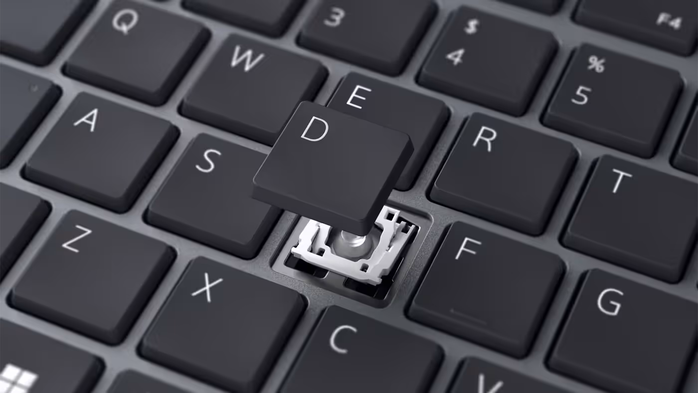 Full-size keyboard with low-profile keys for comfortable, fatigue-free typing
