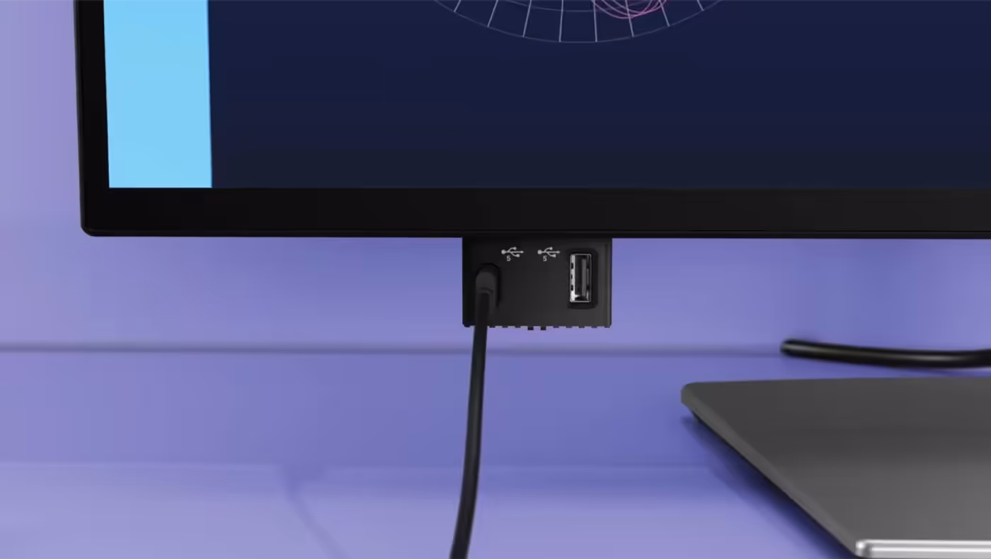 Dell monitor with accessible front ports for USB-C and USB-A connections