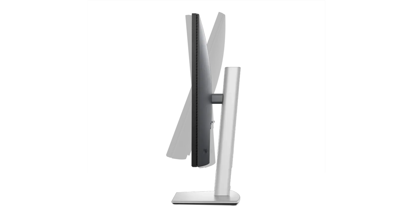 Dell Pro 27 Plus monitor tilted on its stand to show its adjustment range