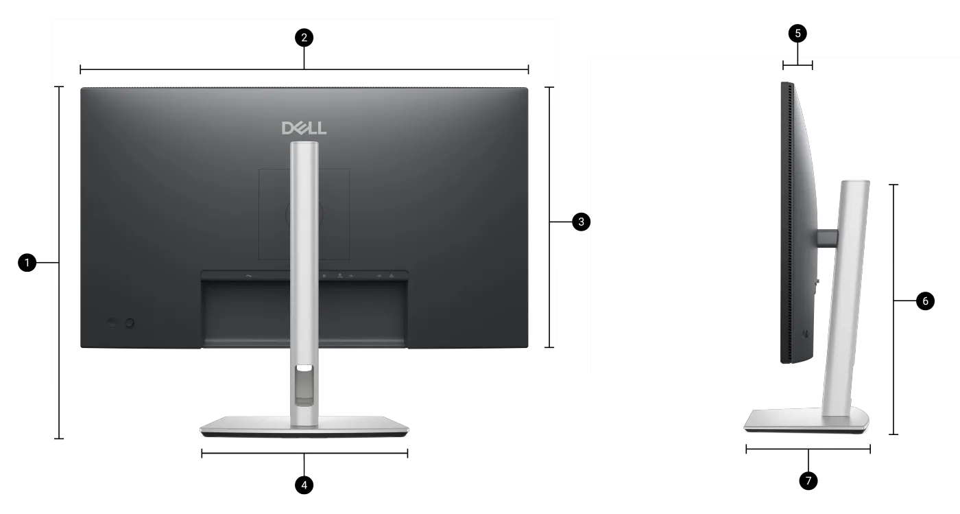 Dimension diagram for the Dell Pro 27 Plus P2725QE monitor and stand
