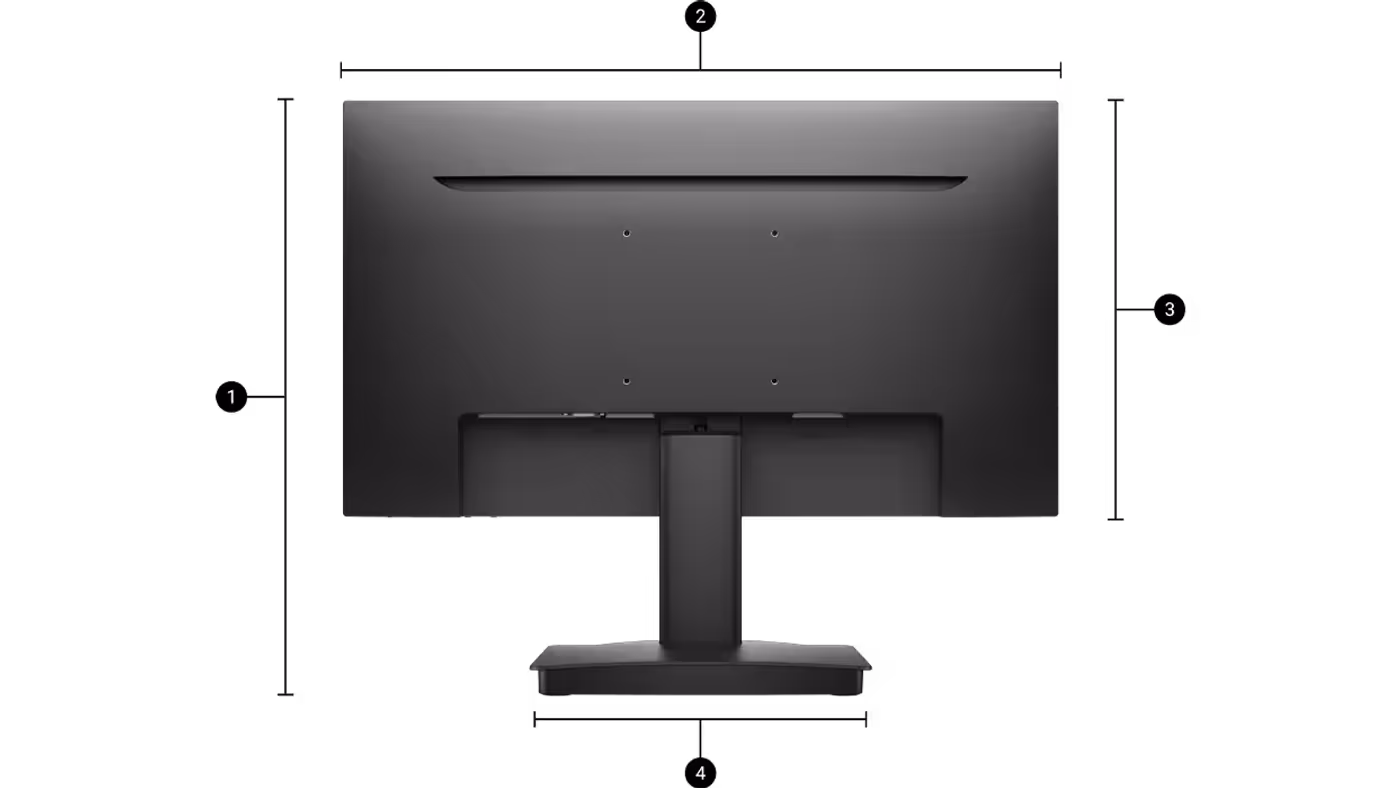Dimensional diagram showing the size specifications of the Dell 22-inch monitor