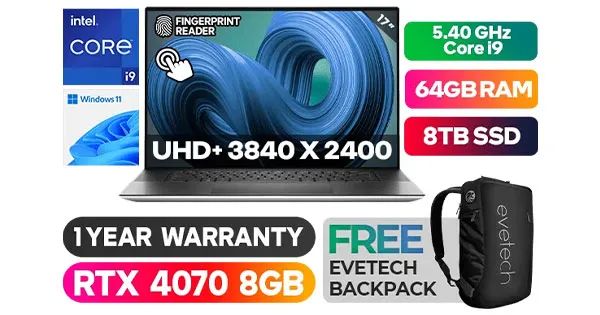 Dell XPS 17 9730 13th Gen Core i9 Ultrabook with RTX 4070, 64GB