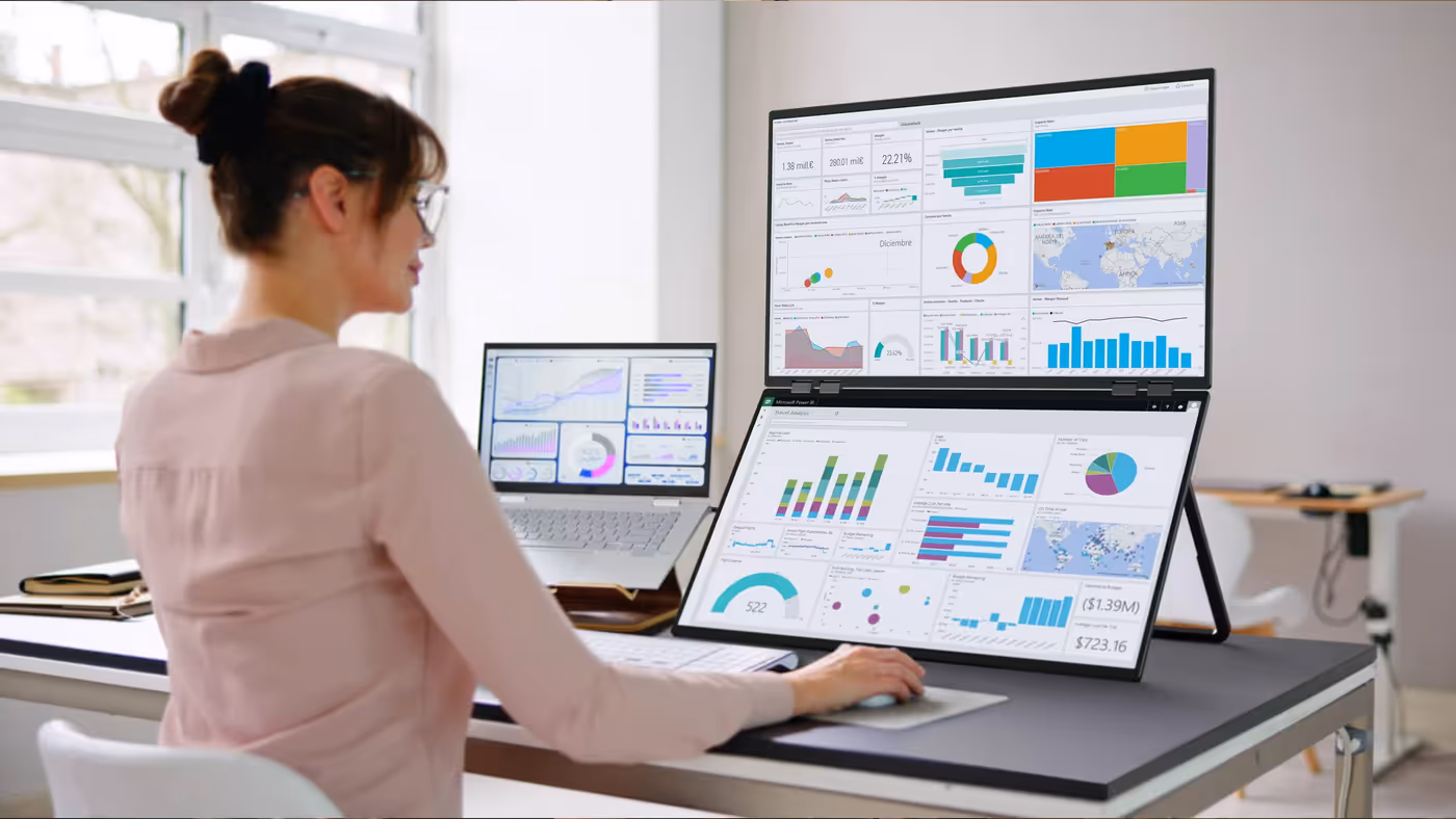 23.8-inch stacked dual monitor setup optimized for multitasking and creative work