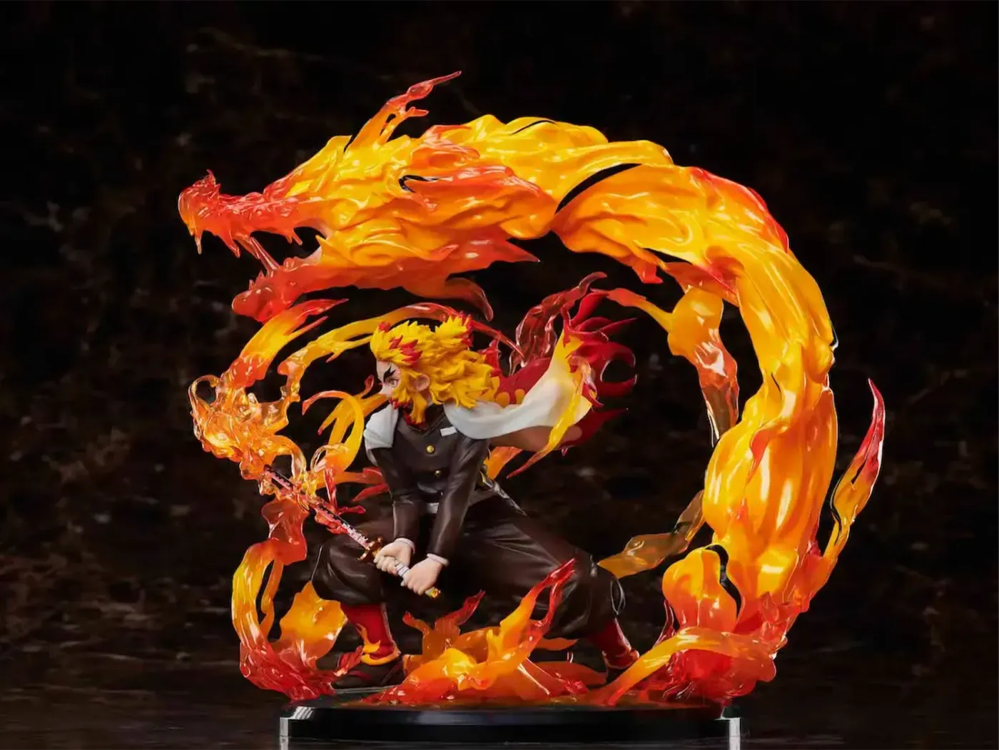 Kyojuro Rengoku figure showing the PVC and ABS sculpted detail