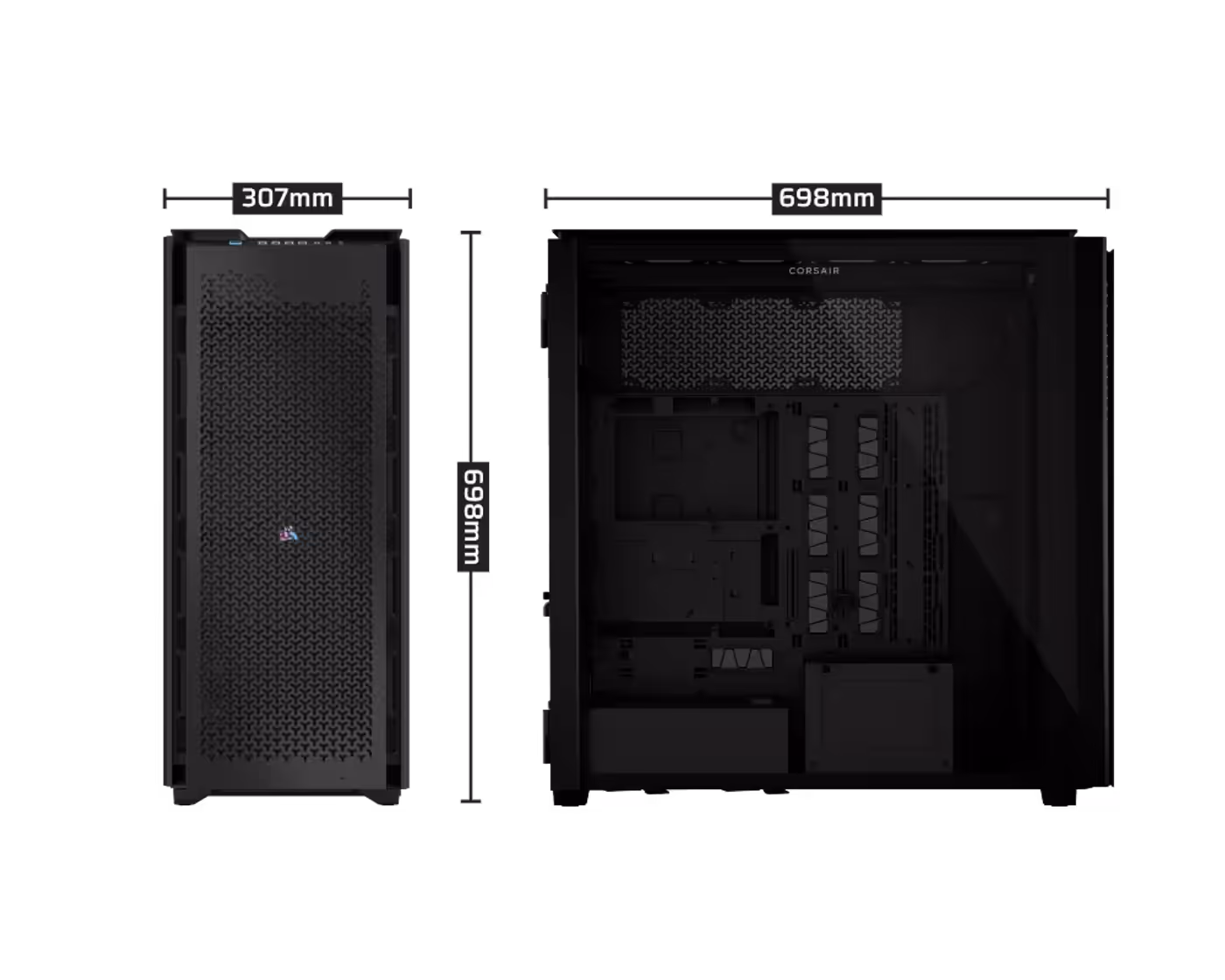 CORSAIR 9000D case dimensions and internal clearance diagram