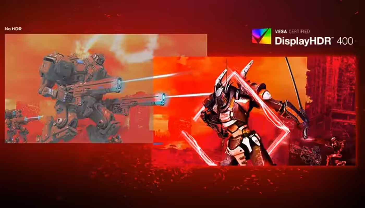 Visual comparison showing DisplayHDR 400 brightness and contrast
