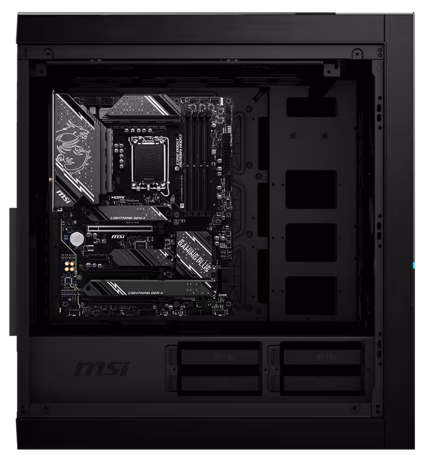 MSI motherboard featuring strategically located fan headers for custom cooling synchronization