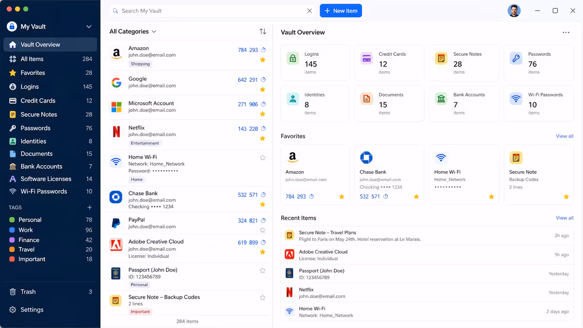 1Password vault overview.