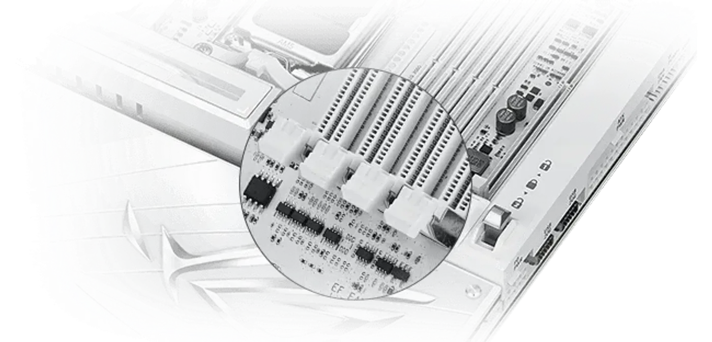 ROG Crosshair X870E Glacial left angle top-down view