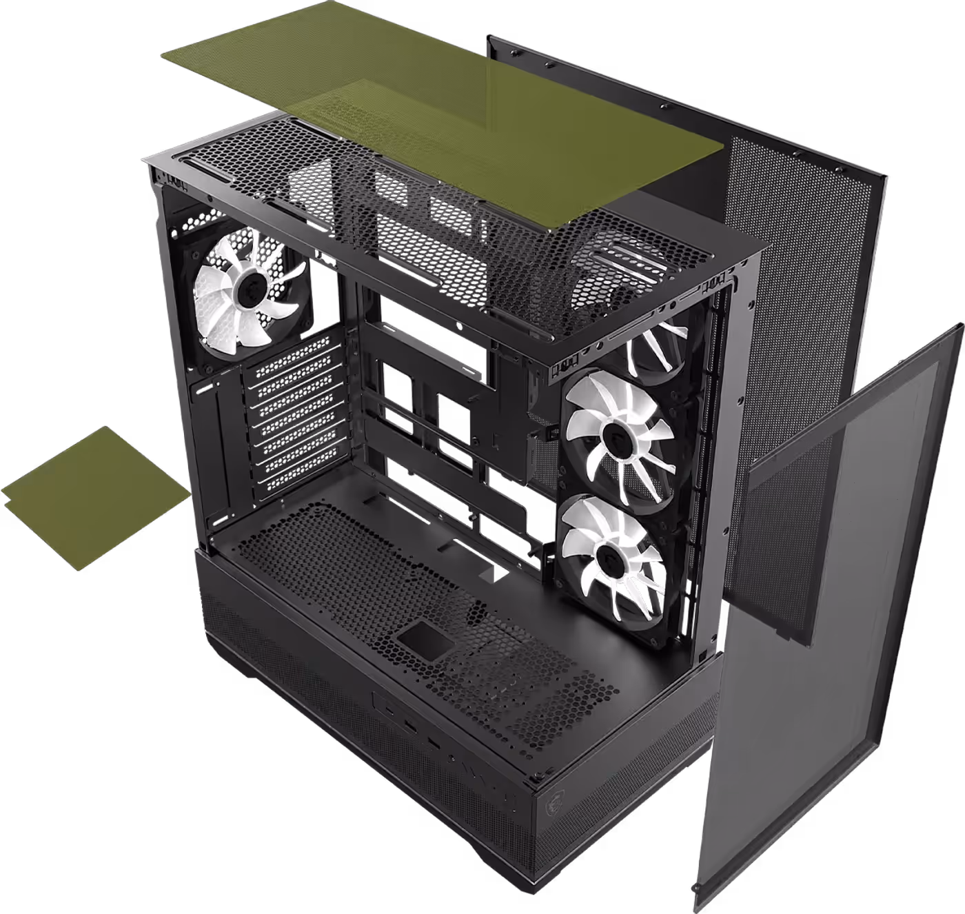 PC case featuring magnetic top and removable bottom dust filters