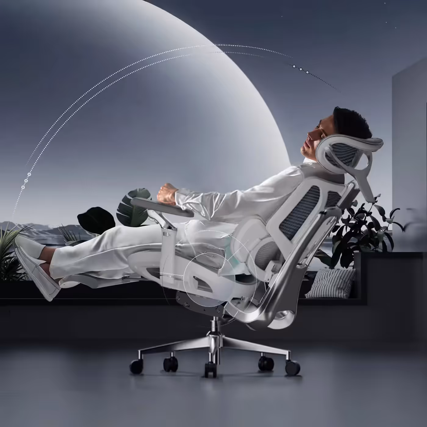 HBADA E3 Ultra Ergonomic Office Chair Futuristic(with Footrest) gray in use